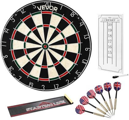 VEVOR Diana de 451 mm con 6 Dardos con Punta de Acero y Kit de Puntuación, Fibra de Sisal Autorreparable, con Diana sin Grapas y Anillo Giratorio, para Familiares, Amigos, Pareja o Padres, Negro
