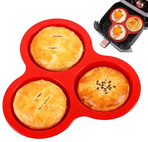 Muffin Mould for Hot Air Fryer, 3-Compartment Cupcake Baking Mould, Silicone Moulds for Hot Air Fryer, for Pudding, Hamburger Cakes, Breakfast Sandwich, Meatball
