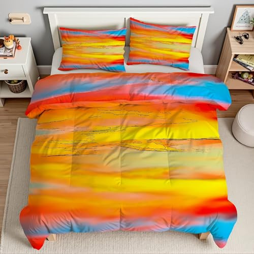 Generico Piumino Singolo Cielo Trapunte Tramonto Piumone Imbottito Resistente Lavabile, Super Morbida Trapunta, piumini 160x245 cm in Microfibra Reversibile e 2 Federa 50x80 cmT4167