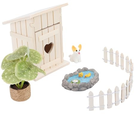Alomejor Accessoires de Jardin Féerique, Kit de Jardin Miniature en Résine avec Clôture, Figurines en Pot pour Décoration de Pelouse Extérieure, Arrangements de Plantes d'intérieur