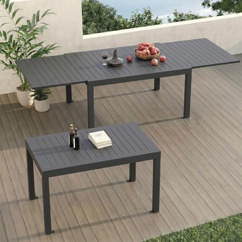 TRIUMPHKEY Gartentisch Ausziehbar, Gartentisch Wetterfest mit Aluminium, 130/260 x 75cm Esstisch Ausziehbar für 6-8 Personen, Geeignet als Gartentisch Partytisch Balkontisch, Dunkelgrau