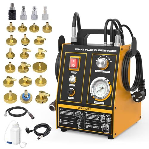 LUTIFIX AST605 bromsventil bil bromsventilation, 220 V bil pulserande automatisk bromsventilationssats med 20 adaptrar 0,7~2,5 bar justerbar tryck bromsvätsksombytare