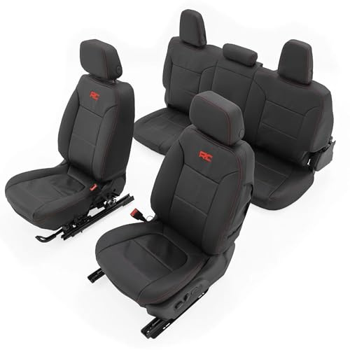 Rough Country Leather Seat Covers for Chevy Silverado 1500 & GMC Sierra 1500 Crew Cab (2019–2026) – Front Buckets & 60/40 Rear