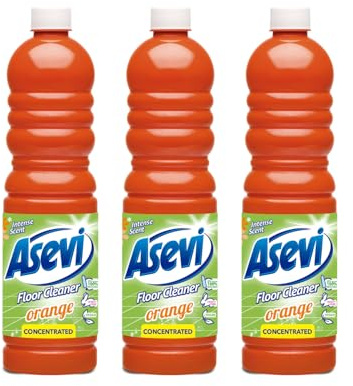 Asevi Concentrated Floor Cleaner Liquid Orange Scent – Fresh and Powerful Cleaning for Laminate, Stone and Hard Surfaces – Multipack 3 x 1L Bottles