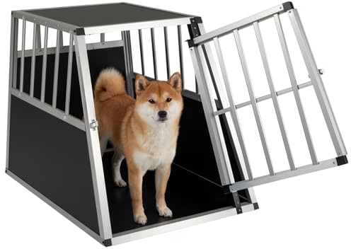 FANTASK Alu Hundetransportbox, abschließbare Tür & herausnehmbare Trennwand, trapezförmige Hundebox für Auto, LKW und Camping (89 x 69 x 50,5 cm)