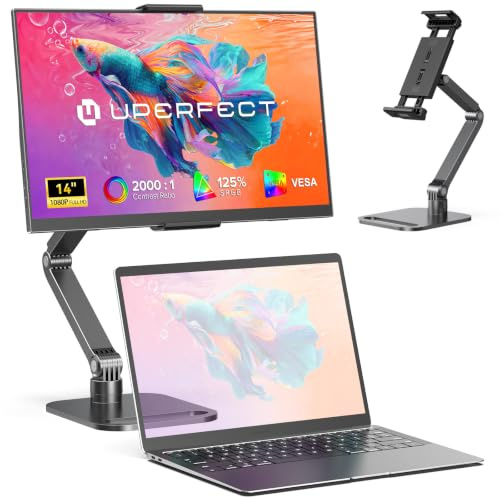 UPERFECT Monitor Portatile con Supporto Pieghevole, 14 125% sRGB | 2000:1 Contrasto HDR EyeCare FHD Opaco Secondo Schermo Ultrasottile per Laptop/PC/Smartphone/Console di Gioco