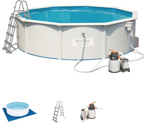 Hydrium Piscine 460 x 120 cm, Cap. 17 430 l, Pompe à Sable 58400 (3 785 Lt/H). Comprend : Tapis de Base, Skimmer Professionnel, échelle de sécurité et DVD