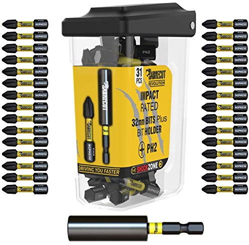 SabreCut 31pcs SCRPH23231B 32mm 60mm PH2 Portapuntas impacto Resistente | Acero tratado, imán fuerte y acabado óxido negro anticorrosión para alto par duradero