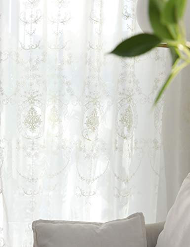 Lactraum Vorhänge Wohnzimmer Weiß Tranparent Bestickt Vintage Klassische Voile Normal mit Universalband 300 x 245 cm
