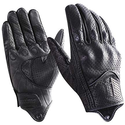Guanti da moto Harssidanzar, guanti da moto in pelle per uomo perforati touch screen per equitazione e motocross GM028UKK, Nero (aggiornamento perforato), Taglia XL