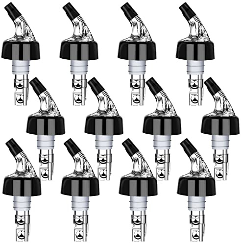NFFIBDH Automatic Measured Bottle Pourer - Quick Shot Spirit Liquor Pour Spouts with Dust Caps for Wine Cocktail Beverages - Ideal Home Bar Tools 1 oz / 30ml (Clear, 12 Pack)