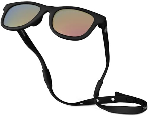 BABY SUNNIES Polarized Infant Sunglasses - 0-24 Months, Black Frame, Strap - UV400 Protection & Baby Travel Essential - Unbreakable Design for Baby Beach Essentials
