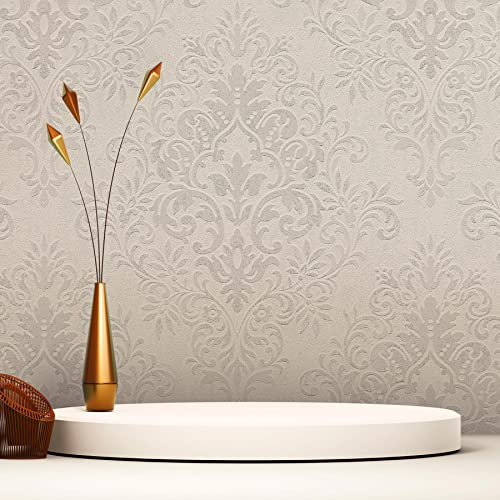 TADESSI Samuel M1-No.2448 - Papier peint intissé - Motif baroque - Gris/blanc - Ornement classique