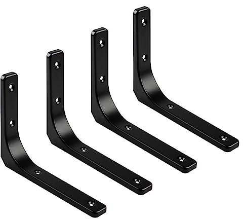 Hwtcjx 4 Piezas Escuadra Estanteria, Soportes de Pared para Estantes, Soportes para Estantes Negros, Soportes en L de Metal Resistente para Montaje en Pared (Negro, 150 x 125 x 20 mm)