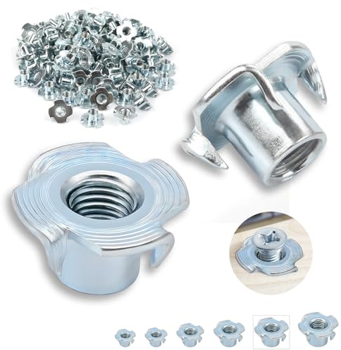 100 pièces d'écrous à frapper M8 x 11 mm - Écrou à frapper en acier au carbone zingué avec 4 pointes, pour bois, planches, meubles, artisans, constructions, mur d'escalade, kits de vis, bricolage