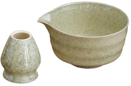 2 Pieces Matcha Bowl Tea Bowl with Pouring Spout, Whisk Holder Traditional Japanese Matcha Bowl for Friends Matcha, Matcha color