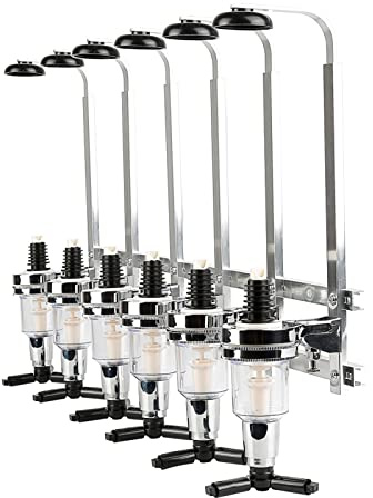 XUANYU Distributeur d'alcool pour 6 Bouteilles, Distributeur de Boissons pour Bar, Support Bar Distributeur Boissons Murale, Mesures Dosage 1,5 oz (43 ML) (Argent 6 Bouteilles)