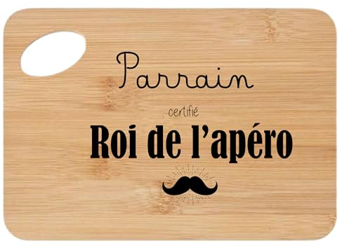 Planche à Découper Personnalisée Parrain Certifié Roi de l'Apéro – Cadeau Original pour Parrain, Dimension 20x30cm, Idée Cadeau Unique