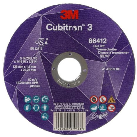 Disco da Taglio 3M Cubitron 3, 86581, 80+, T41, 115 mm x 0.8 mm x 22.23 mm | En, 25/Pack