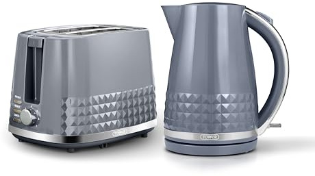 Tower Solitaire Kitchen Set, 1.5L Rapid Boil Kettle & 2 Slice Toaster, Grey and Chrome Accents, T10075GRY, T20082GRY