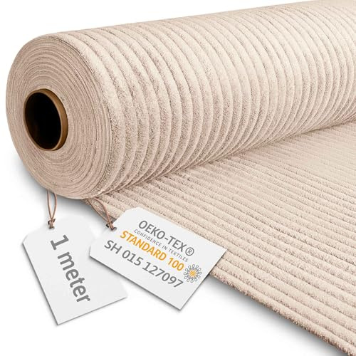 DreamRoots Cord tyg, metervara, vikt 380 g/m2 – klädseltyg, snöre, 140 cm brett – möbeltyg, bredsnöre, vanilj, is, 1 m