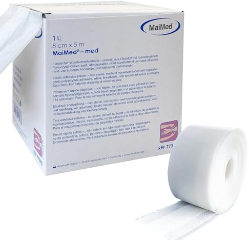 Pflaster Rolle 8cm x 5m, Elastischer Wundverband, Pflaster Box Wundpflaster Heftpflaster, hypoallergen, atmungsaktiv, Weiß Starke Klebekraft +E-Book (über Gesundheit)