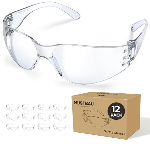 Mustbau Schutzbrille Augenschutzbrille Transparent, ANSI, AUS, CE, UV380-Zertifizierung, Kratzfeste Sicherheitsbrille Laborbrille,Geeignet für Labore, Schulen, Baustellen