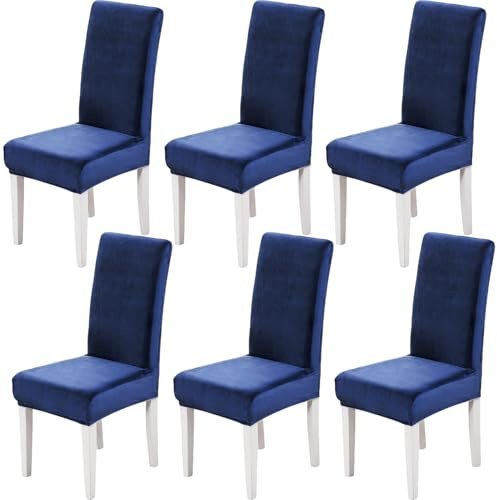 Xundefeng 6er Set Stretch Samt Stuhlhussen für Esszimmerstühle, Schutz Hussen für Stühle Schwingstühle, Dekoration Stuhlbezug für Haus, Küche, Hotel, Party - Marineblau