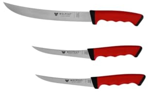Wolfcut SoftGrip RED-Serie - Metzgermesser-Set 3-tlg. - Zerlegemesser 26 cm, 2x Ausbeinmesser 13 cm gebogener flex Klinge