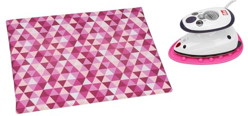 SEMPLIX Bügel Set – Bügelunterlage mit rutschhemmender Rückseite 30 x 40 cm/Mini Bügeleisenablage 10,5 x 15,5 cm/Minibügeleisen von Prym (Beere/rosa)