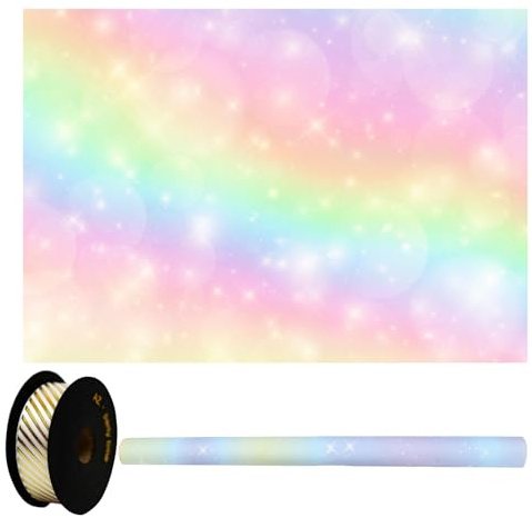 Papier d'Emballage Cadeau Arc-en-Ciel Avec Rubans - Pour Fêtes et Anniversaires - Kraft et Couleur
