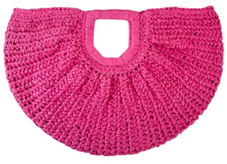 Fiorky Borsa tote in rete all'uncinetto, Borsa tote in paglia fatta a mano da donna Borsa in paglia a mezzaluna di grande capacità Borsa da polso a tessitura semplice Borsa giornaliera
