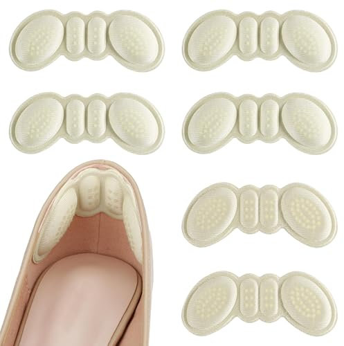 GlasFlength Coussinet Talon Chaussure, 6 Pairs Auto-Adhésif Protege Semelle Talon Chaussure Trop Grande Talon de Sport Antidérapant pour Empêche Frottements et Ampoules (6mm,3mm, Beige)