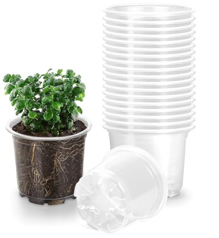 Wisboey Lot de 20 pots pour chambre d'enfant de 5,7 cm, transparents, pour plantes : pots de culture, avec trous de drainage