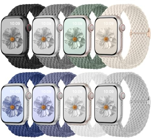 Oielai 8-pack flätad rem kompatibel med Apple Watch-remmar 40-49 mm för kvinnor män, justerbart elastiskt Solo Loop Band för iWatch serie 1-10