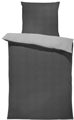 one-home Jersey Bed Linen, Cuddly Soft Cotton Duvet Covers with Zip, Size: 135 x 200 cm, Colour: Melange Grey