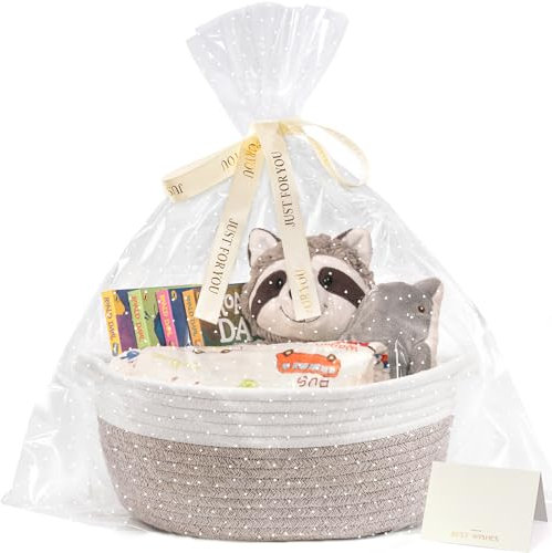 TIMEYARD Gift Basket Empty to Fill, Woven Baskets for Storage, Small Cute Basket for Easter, Dog Toy Storage, Decorative Baskets with Gift Bags & Ribbon, 30 x 20 x 12 cm, Brown