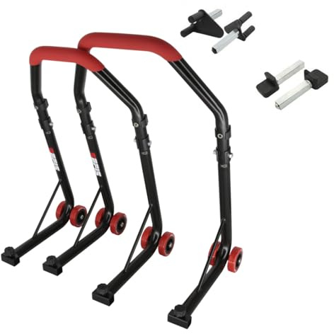 SEFIS D18 Motorradständer Set Vorder- und Hinterrad Motorradheber Serviceständer Front und Heck Motorrad montageständer ständer (Rot, V-Aufnahme/Standard)
