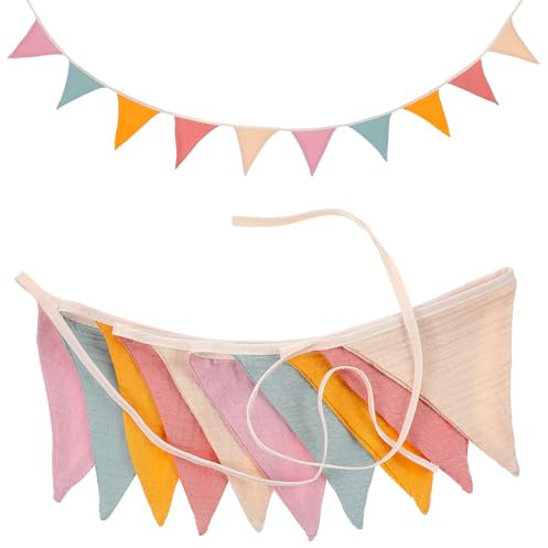 Tyqour Guirnalda de banderines para habitación de los niños, longitud de 236 cm, guirnalda de banderines de tela, guirnalda de banderines para habitación infantil, decoración para habitación infantil