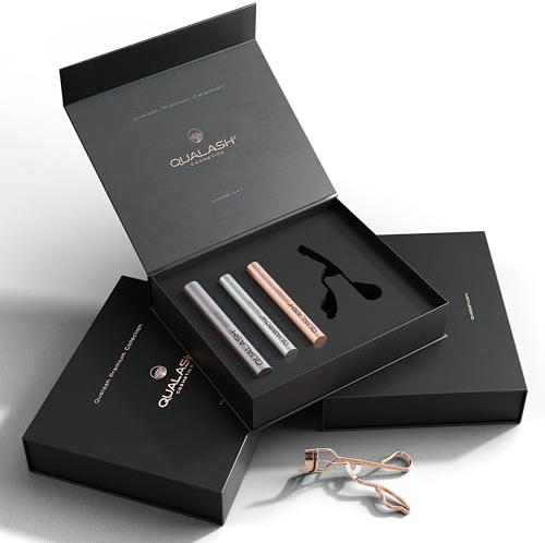 QUALASH® Mascara + QUABROW® Wimpern und Augenbrauenpflege Set – Wimpernserum Lash Serum Wimpernfarbe Schwarz Augenbrauen Serum Mascara