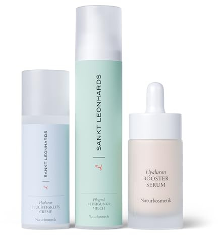 SANKT LEONHARDS - Hyaluron Set - mit Reinigungsmilch, Gesichtscreme & Booster Serum - mit wertvoller Bio-Molke aus Stuten- & Ziegenmilch & pflanzlichem Hyaluron - für Extra-Glow & Aufpolsterung
