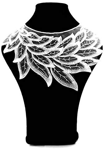 YKAFADE Spitzenkragen Einsatzkragen Kragen Verzieren- Blume Spitze Applikation Bestickte Spitze Kragen Applikation Blumenstickerei Patch für DIY Ausschnitt Hochzeit Brautkleid Nähen-Weiß