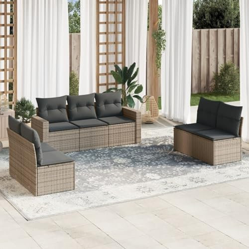 Brokky 7-TLG. Garten-Sofagarnitur mit Kissen Gartengarnitur Set Lounge MöBel Outdoor LoungemöBel Balkon Grau Poly Rattan / 3251167