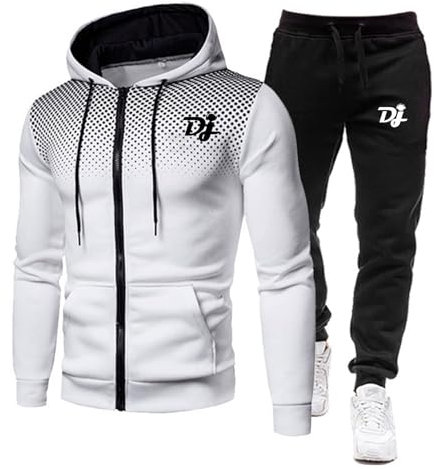 ZYHJZ Tuta da uomo, 2 pezzi, per DJ Pioneer, giacca con cappuccio e cerniera completa e pantaloni da jogging, tute sportive, tute a maniche lunghe con tasche,White-M