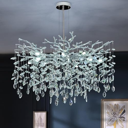 LáMpara De ArañA Cristal K9 Cromo Grande Estilo Moderno Lujoso Lampara Tipo Gota Lluvia Techo Colgante Decorar Con Forma Rama, Ideal Para Comedor,Sala Estar,Cocina Y Pasillo CafeteríA Hotel-10 luces