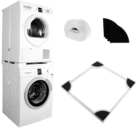 Kit de apilamiento universal para lavadoras y secadoras, kit de marco apilable ajustable para lavadora y secadora de 54-64 cm