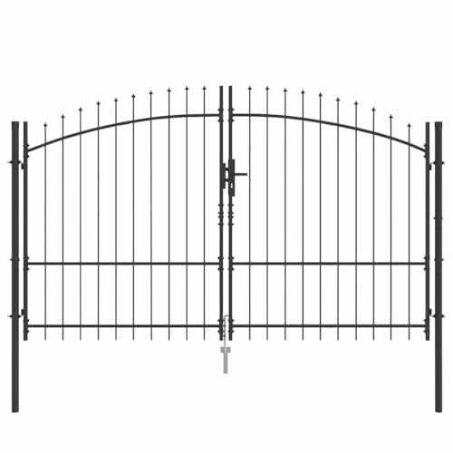 vidaXL Puerta Doble con Cerradura Gris 299,5 x 224,5 cm Acero, Puerta de Entrada Resistente para jardín y terraza, diseño Funcional, Acero Gris, Estilo Moderno