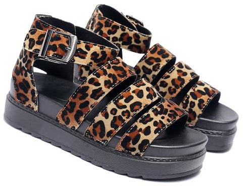 Women’s Gladiator Wedge Summer Sandals – Strappy Platform Shoes with Adjustable Straps, Soft Sole & Non-Slip Design (LEOPARD, Adult, Women, 6, Numeric, UK Footwear Size System, Medium)