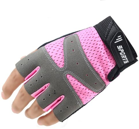 Girls Fingerless Bike Gloves, Sport Gloves for 5-12 Year Girls Monkey Bars Rock Climbing Work Out Cycling Biking (Pink, Small for 5-8 Y)