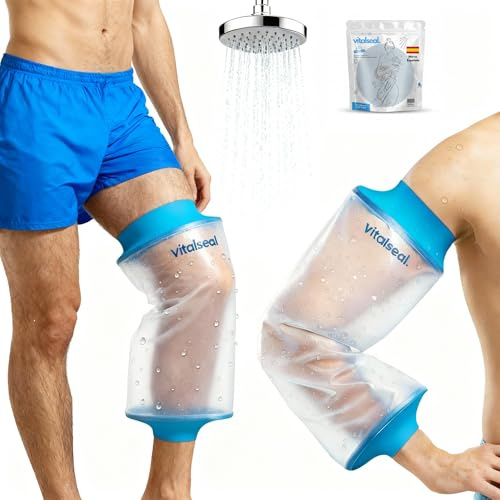 vitalseal - Protector Picc Brazo Grande XL Impermeable Ducha, Funda Vendaje Rodilla, Cubre Vendaje Catéter, Adaptable, Manguito Reutilizable Heridas Quemaduras Tatuajes (PICC XL/Rodilla)